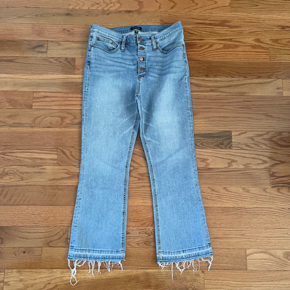 J. Crew Billie Demi Boot Crop Jeans Womens 32 Tall Button Fly Blue Denim K8458
